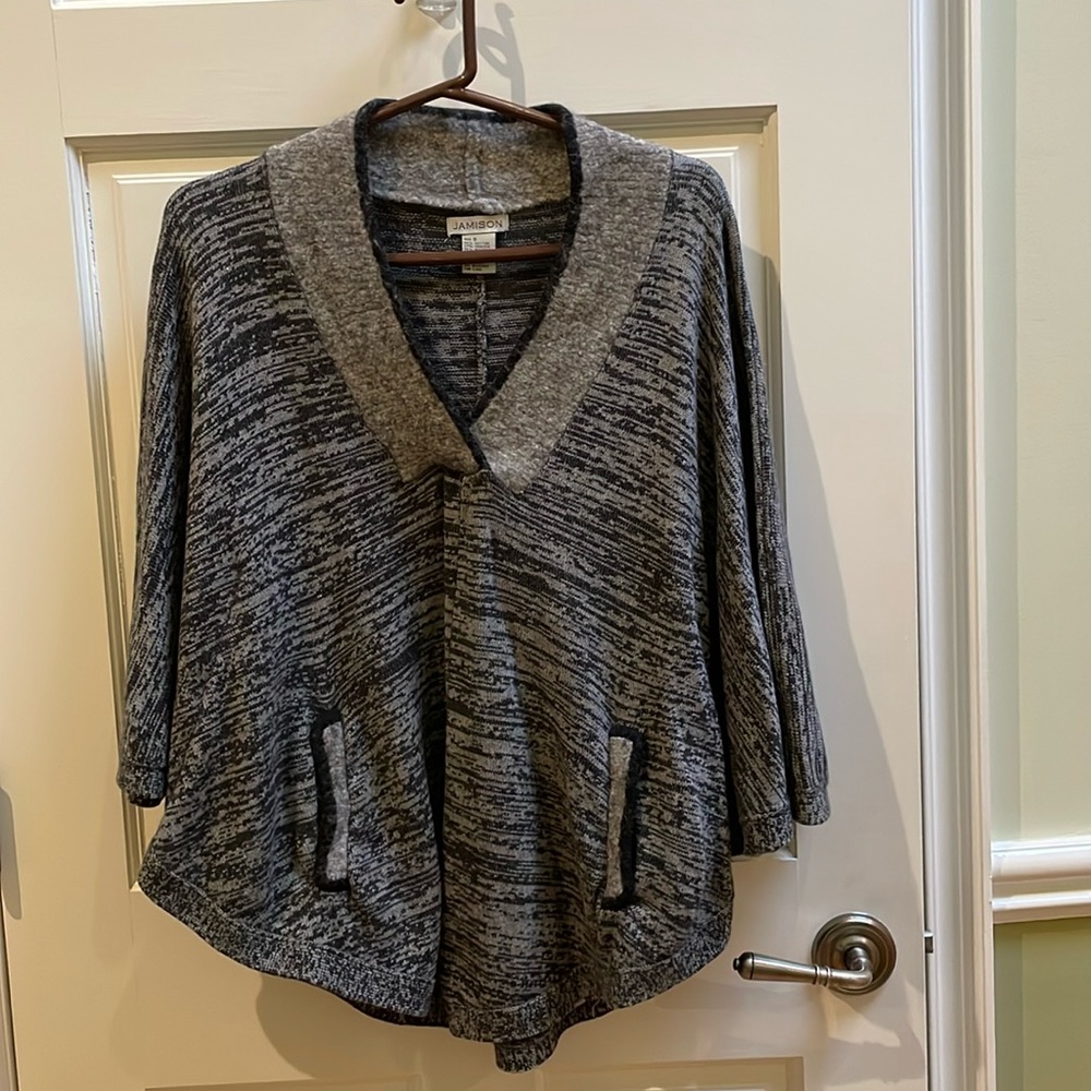 Jamison Black and Gray Knit Sleeved Poncho with middle pockets Size S.